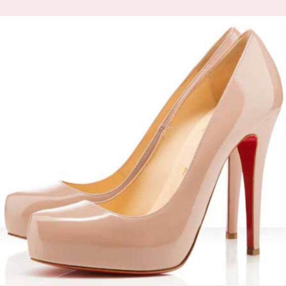 Authentic Christian Louboutin Nude Patent Leather Rolando 120 Heels size 36.5 - Picture 1 of 16